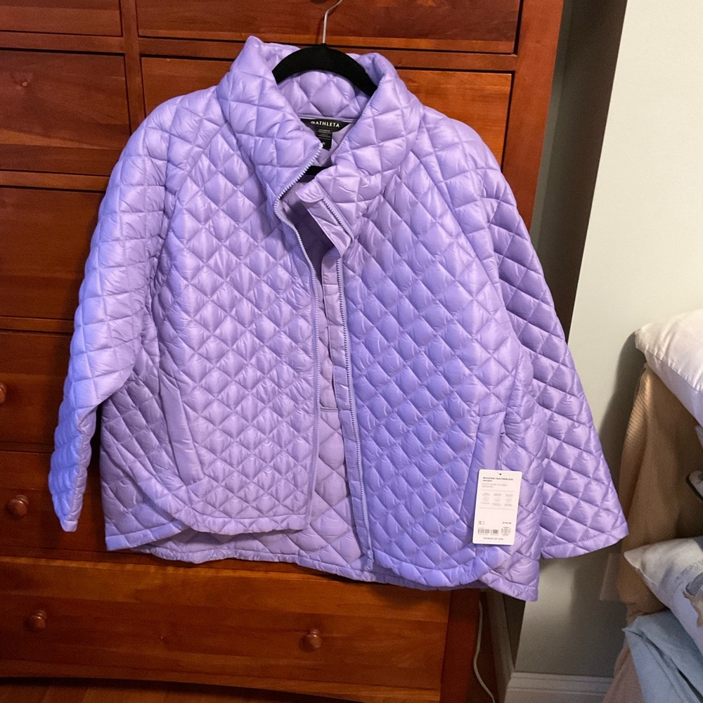 Athleta Whisper Featherless Jacket in Lavender NWT 1X